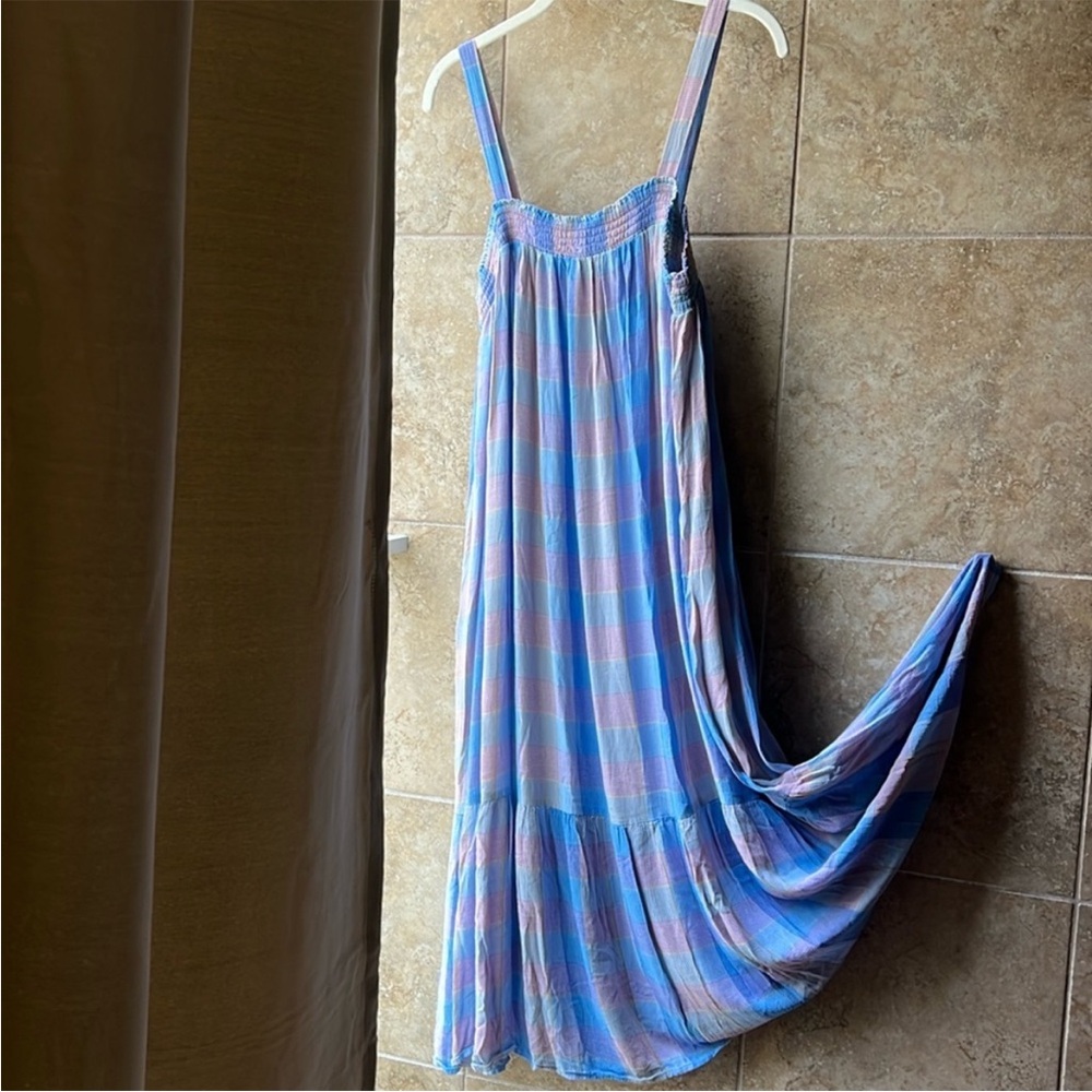 LOFT Blue and Pink Striped Midi Sundress